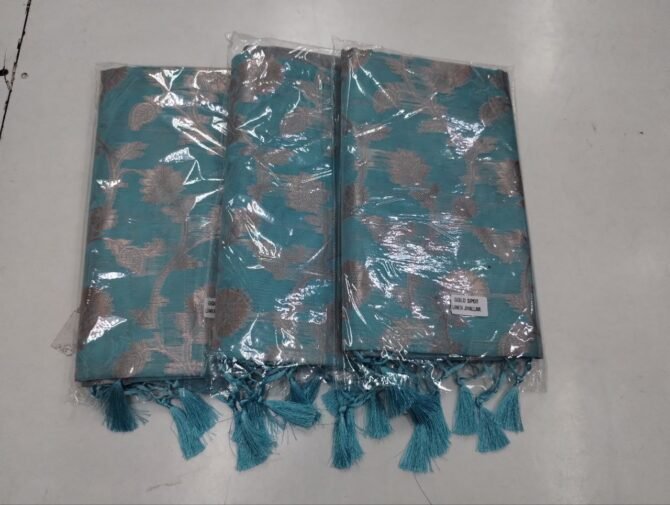 Gold 09500-A Blue colour fancy tissue cotton sarees CM1275417*3