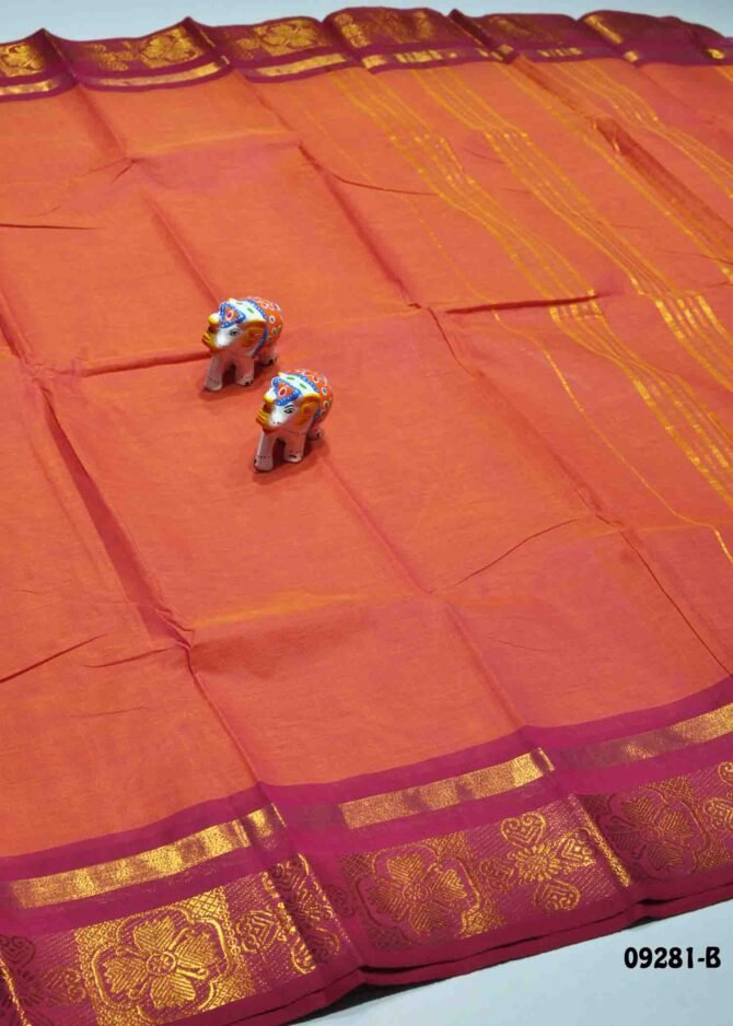 Drishya -09281-B   AutumnOrange Color Traditional Wear Plain Chettinad Cotton Saree CM1293403 [RR13E]