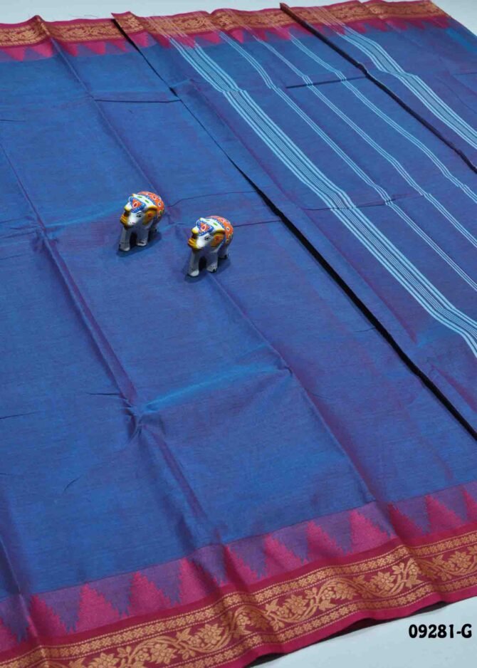 Thosika -09281-G   Blue Color Traditional Wear Plain Chettinad Cotton Saree CM1293403 [RR13E]