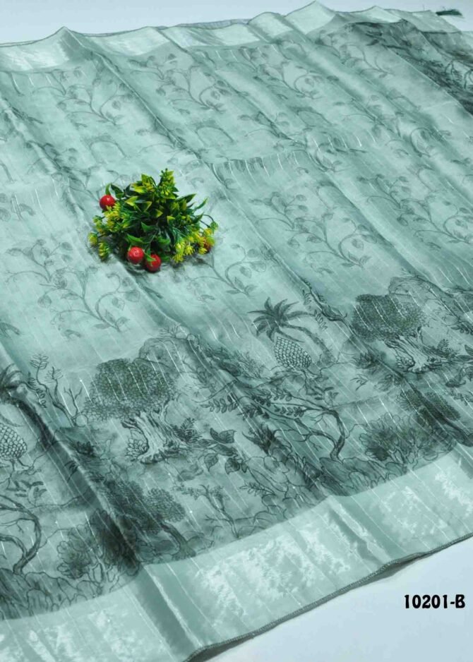 Kajal -10201-B  BasilGreen Color New Arrival Trending Organza Saree CM1285396 (RR5D)