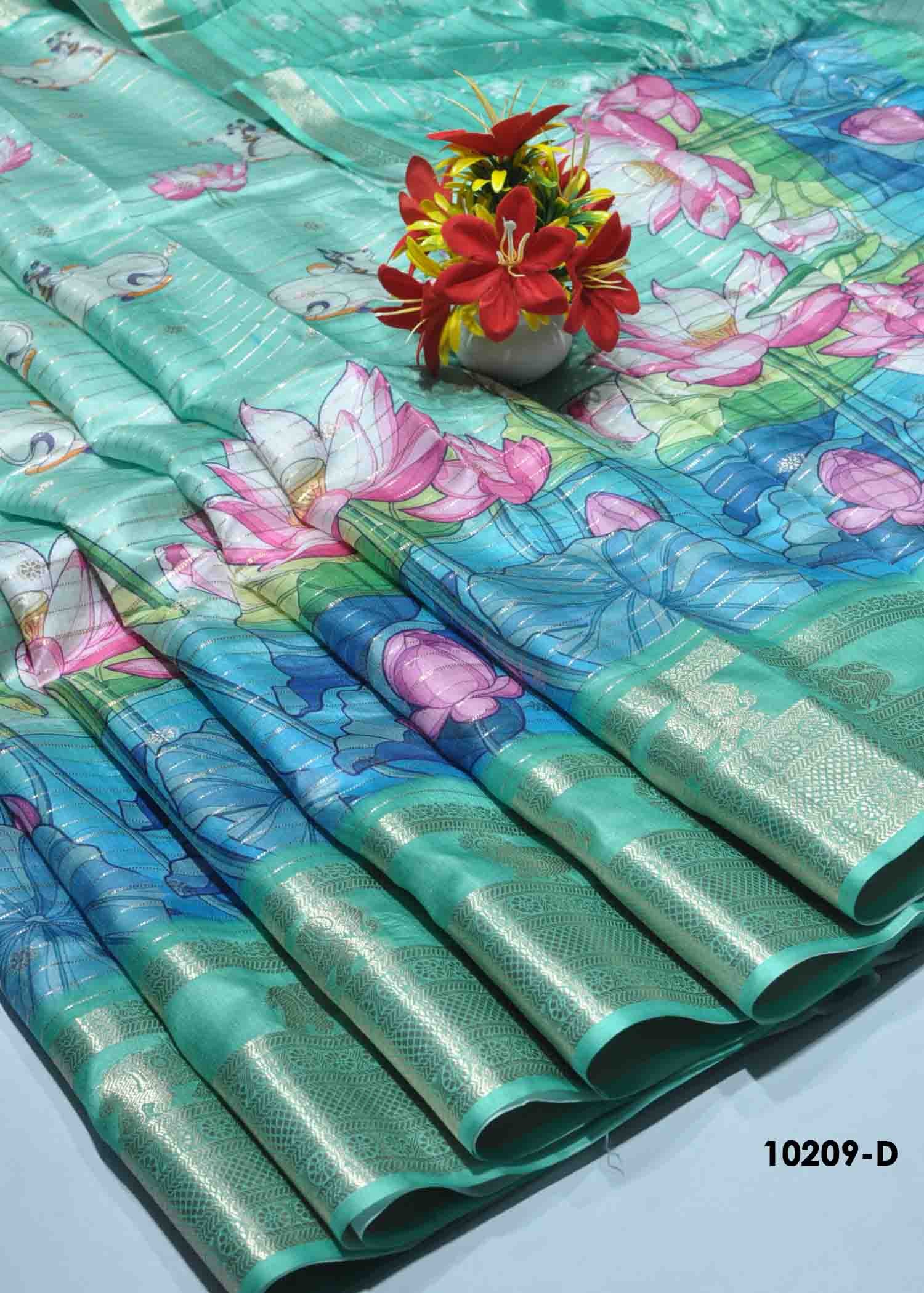 Azhini -10209-D Aquamarine Green Color Digtial Print Raw Silk Saree CM1299077 (LR3B)