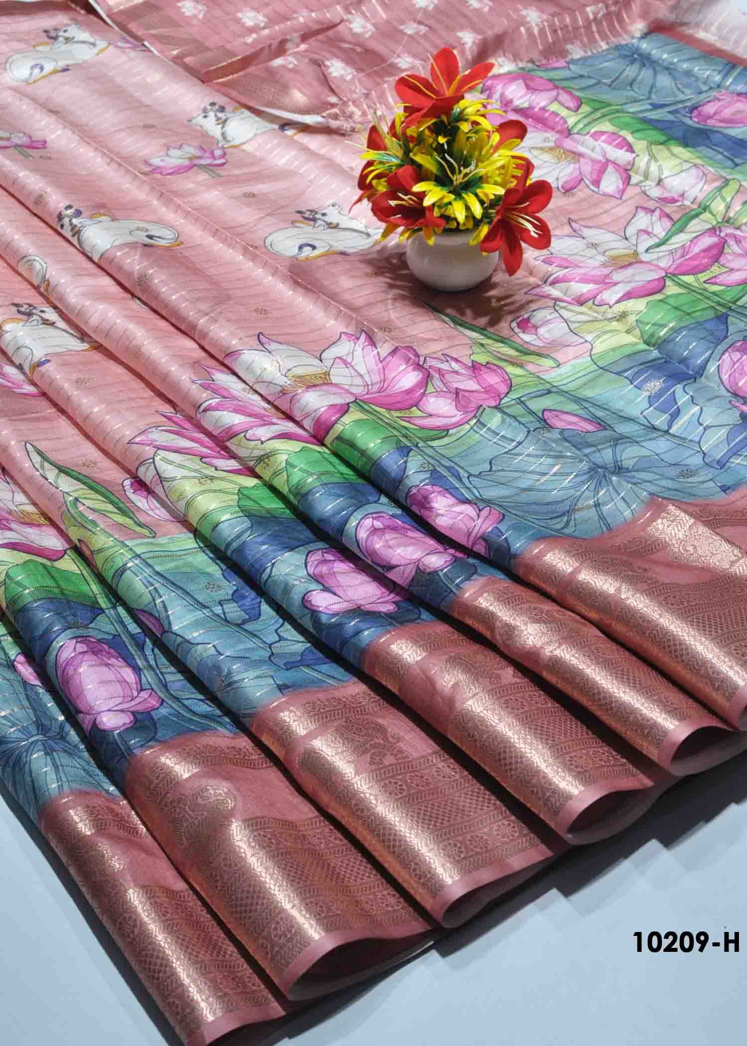 Azhini -10209-H PecanPink Color Digtial Print Raw Silk Saree CM1299077 (LR3B)