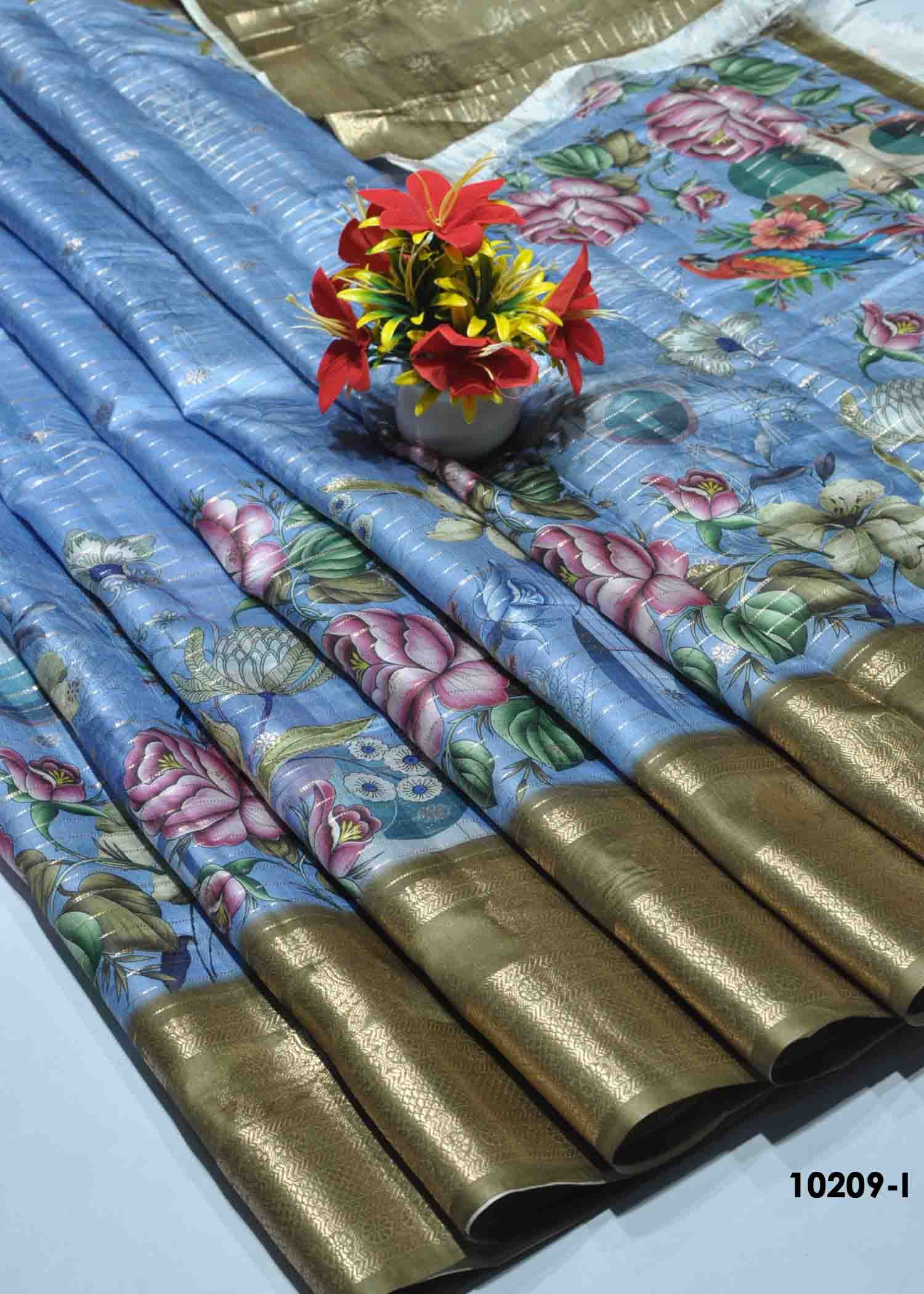 Azhini -10209-I CornflowerBlue Color Digtial Print Raw Silk Saree CM1299077 (LR3B)