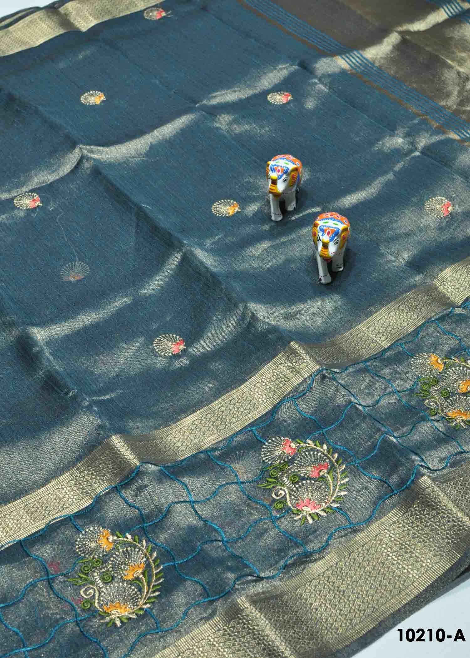 Lithvika -10210-A PeacockBlue Color Tissue Cotton Saree CM1287793 (LR5D)