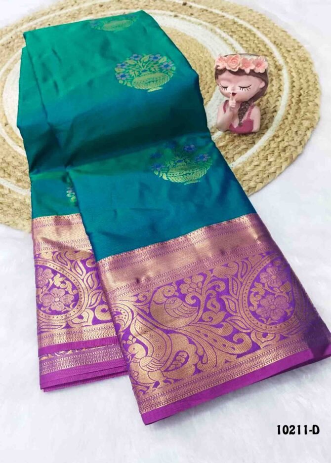 Padmavathi - 10210-D  PeacockGreen Color Traditional Wear Semi-Pattu Saree CM1295363 (RR3D)