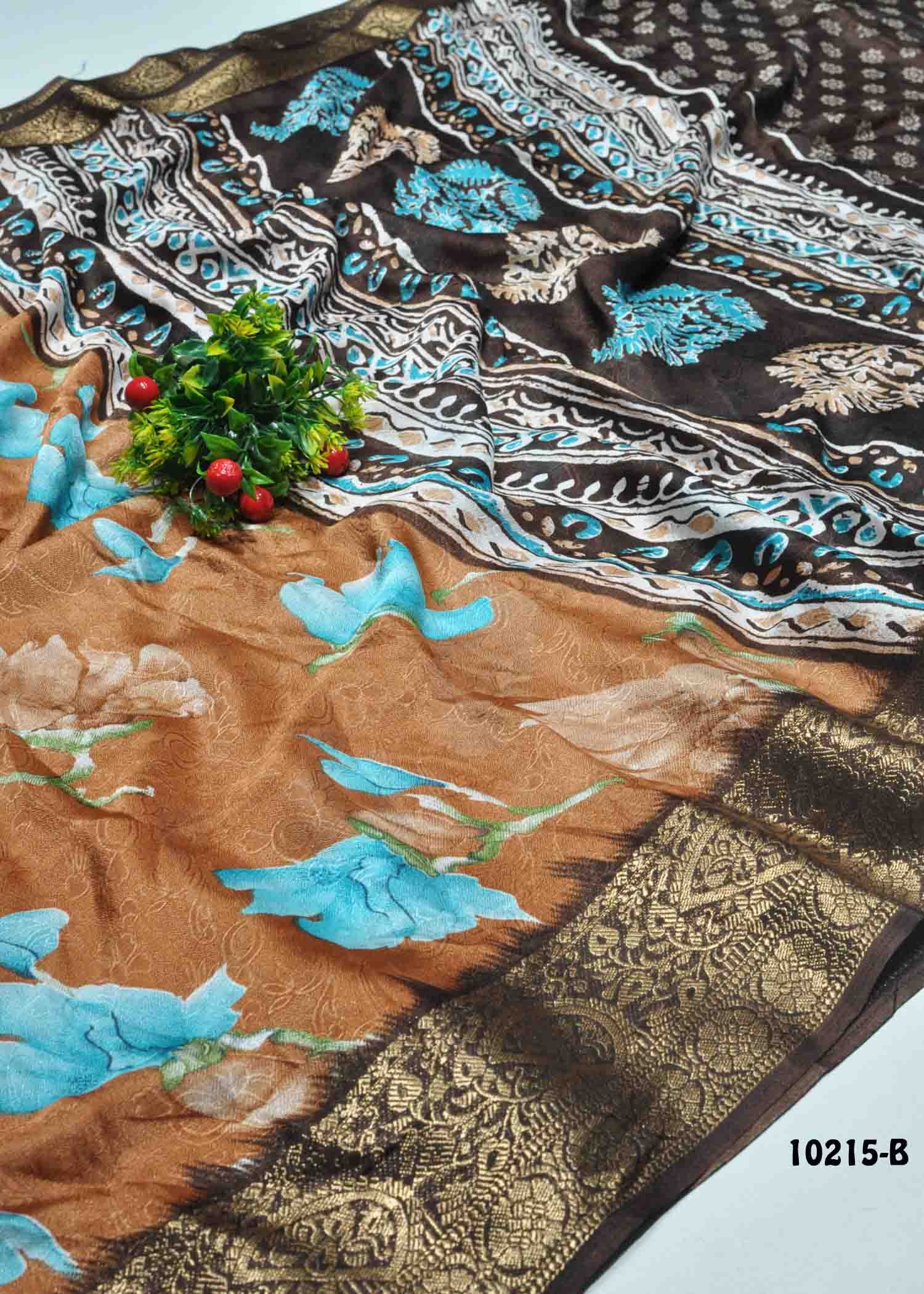 KitKat -10215-B CaramelBrown Color Moss Chiffon Saree CM1294672 (LR5E)