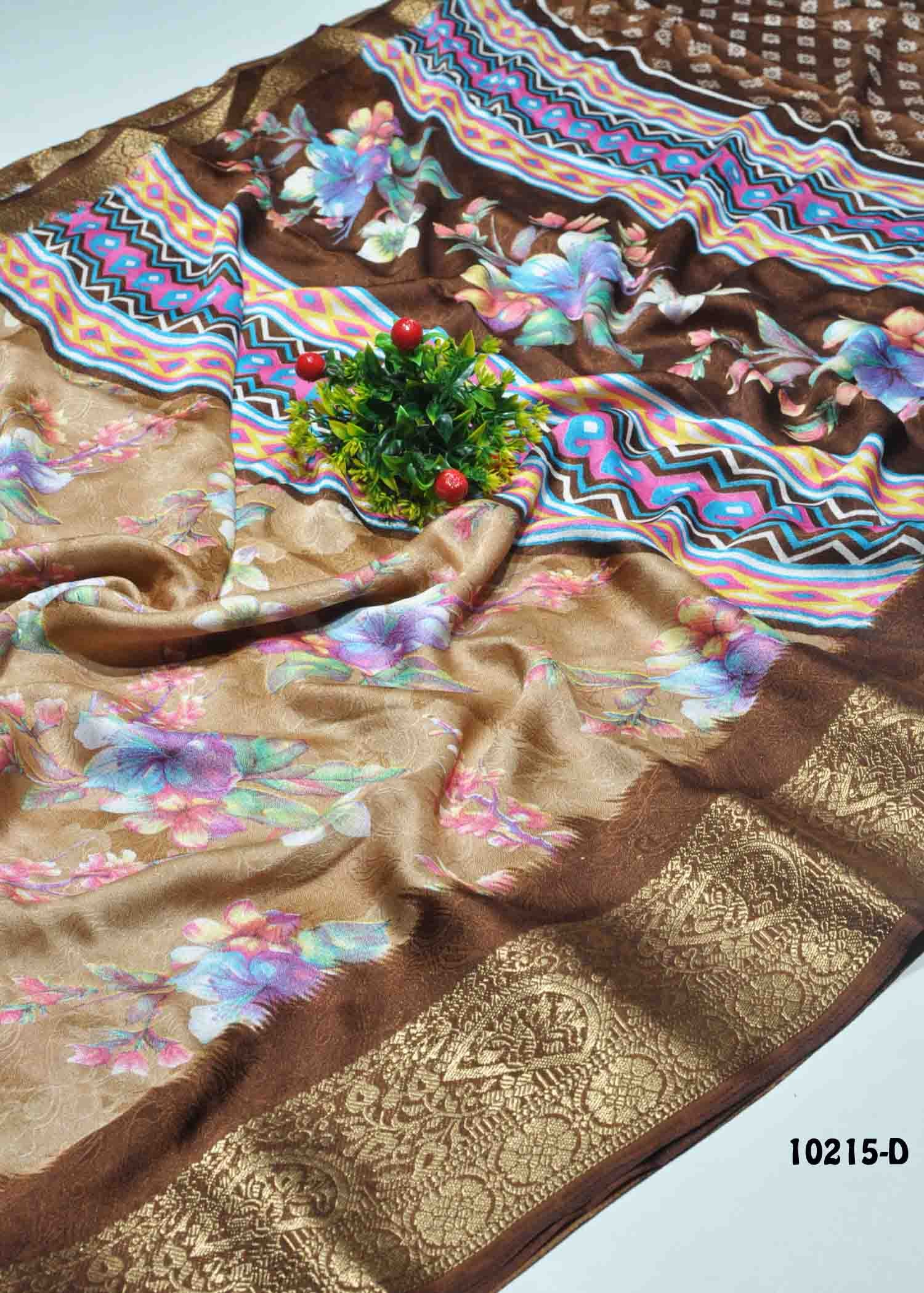 KitKat -10215-D LatteBrown Color Moss Chiffon Saree CM1294672 (LR5E)