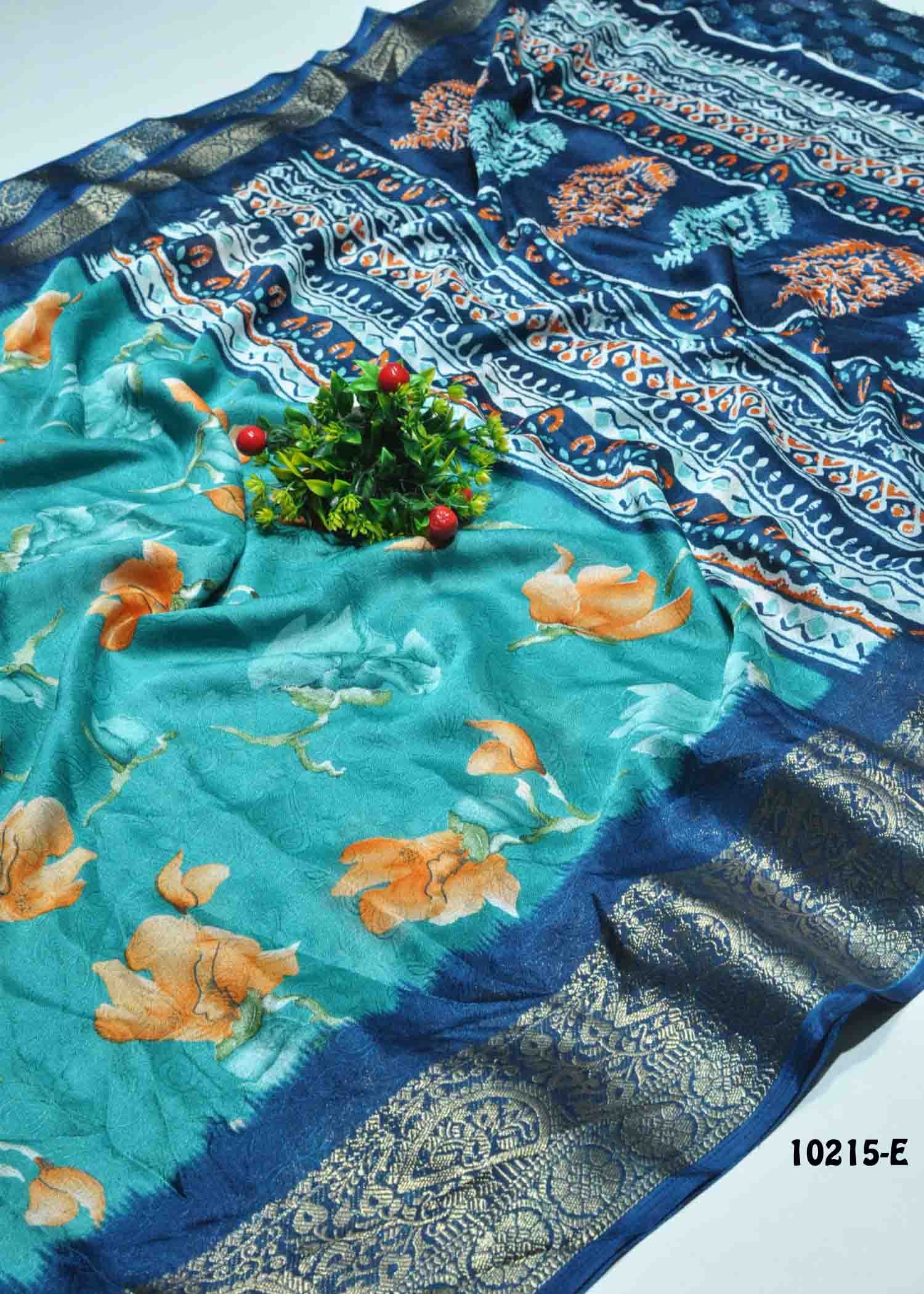 KitKat -10215-E Cyan Color Moss Chiffon Saree CM1294672 (LR5E)