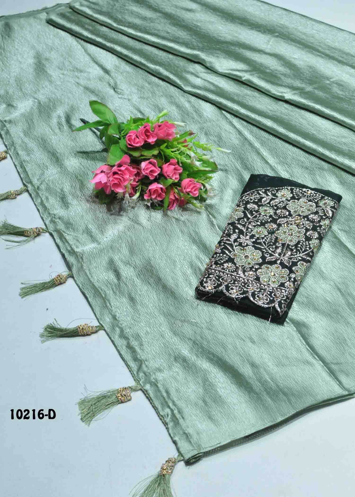Devika - 10216-D BasilGreen Color Crushed Satin Saree CM1303918 (LR8C)