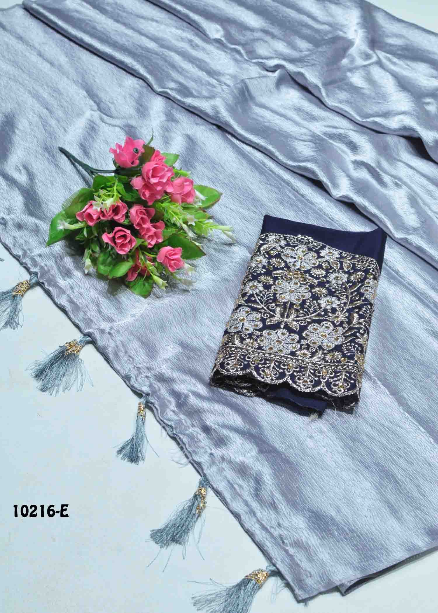 Devika - 10216-E FairyTale Color Crushed Satin Saree CM1303918 (LR8C)