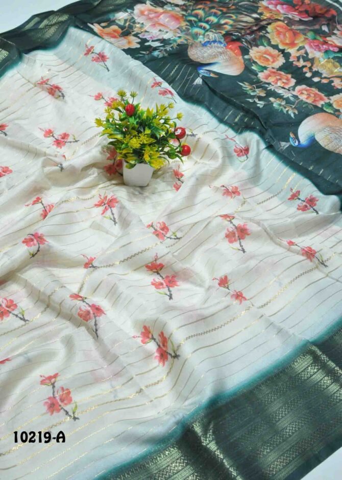 Niraimathy -10219-A  Halfwhite With Green Color New Arrival Moss Chiffon Saree CM1291992 (RR5B)