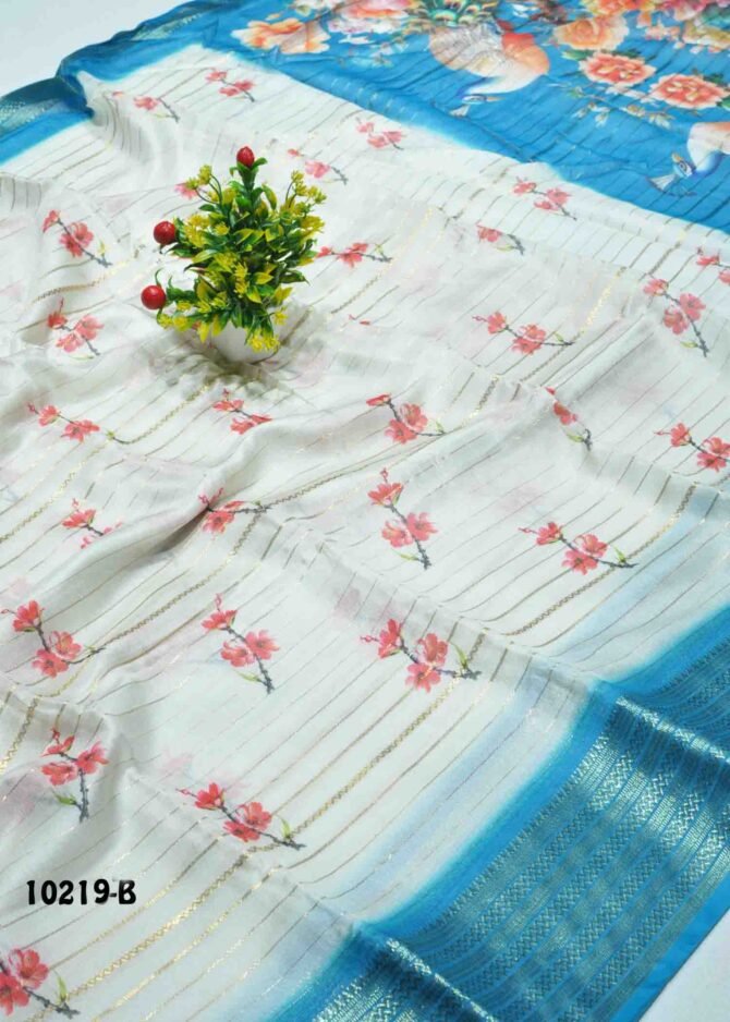 Niraimathy -10219-B  Halfwhite With Skyblue Color New Arrival Moss Chiffon Saree CM1291992 (RR5B)