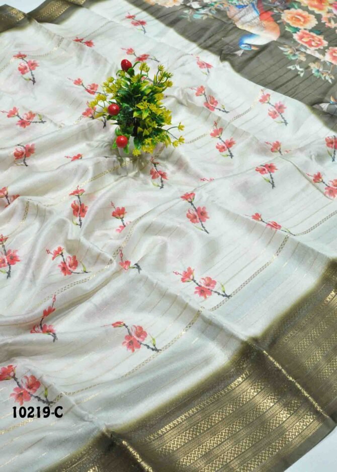 Niraimathy -10219-C  Halfwhite With Green Color New Arrival Moss Chiffon Saree CM1291992 (RR5B)