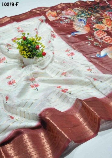 Niraimathy -10219-F  Halfwhite With Brown Color New Arrival Moss Chiffon Saree CM1291992 (RR5B)
