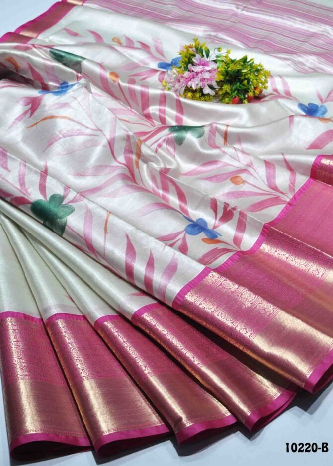 Varshini - 10220-B  LightGrey With Pink Color Beautiful Tissue Silk Saree CM1297352 (RR1B)