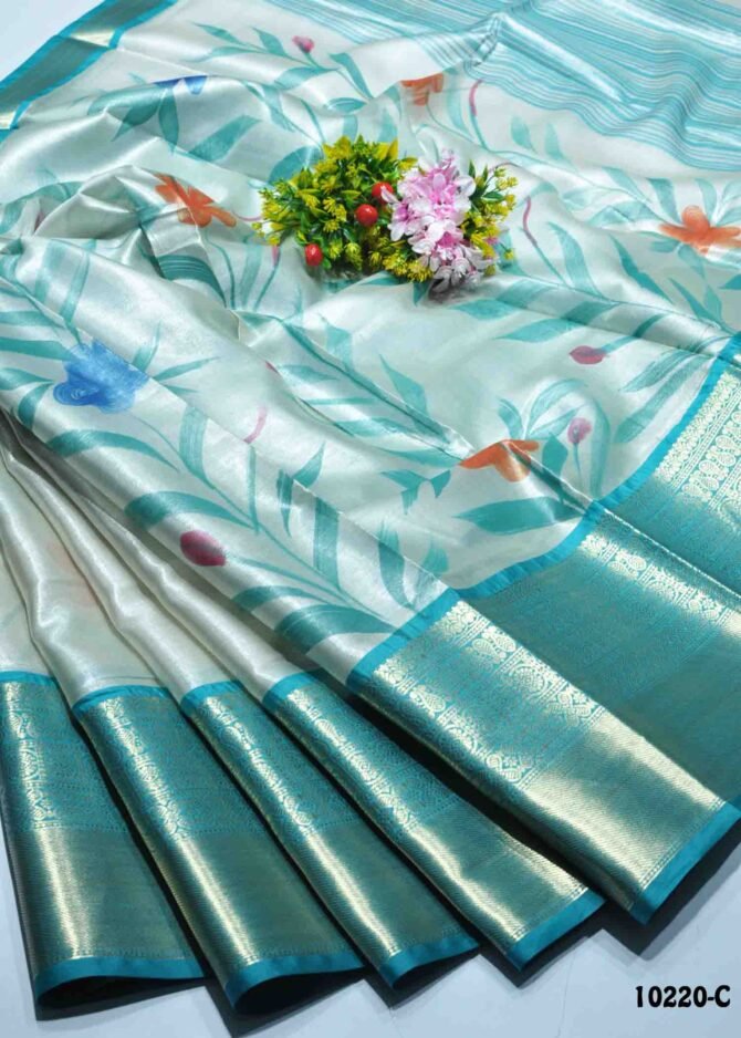 Varshini - 10220-C  LightGrey With PineGreen Color Beautiful Tissue Silk Saree CM1297352 (RR1B)