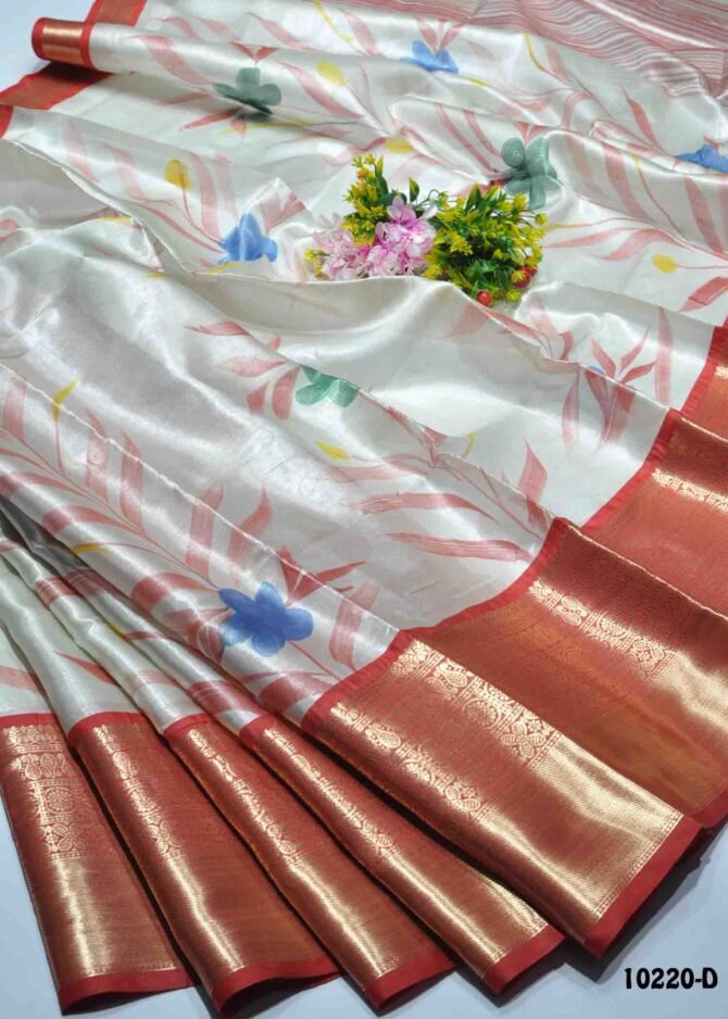 Varshini - 10220-D  LightGrey With Red Color Beautiful Tissue Silk Saree CM1297352 (RR1B)