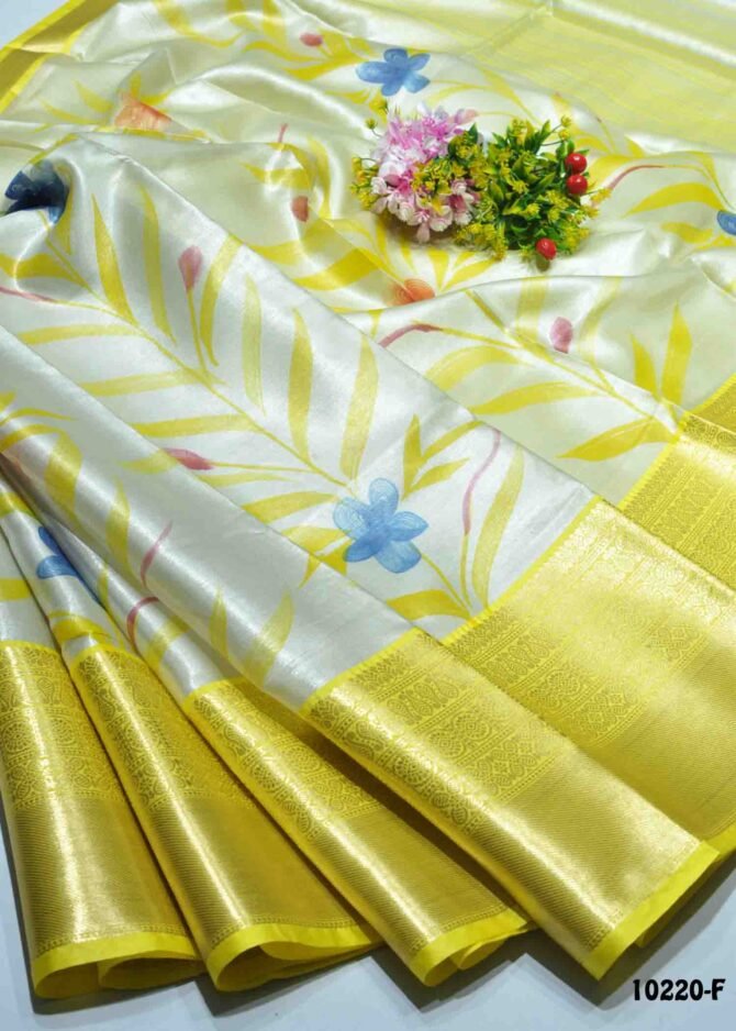 Varshini - 10220-F  LightGrey With Yellow Color Beautiful Tissue Silk Saree CM1297352 (RR1B)