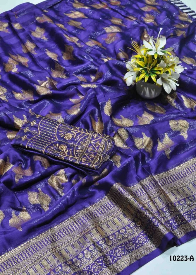 Aaradhya -10223-A  DarkViolet Color New Arrival FoilPrint Chiffon Saree CM1278330 (RR11C)