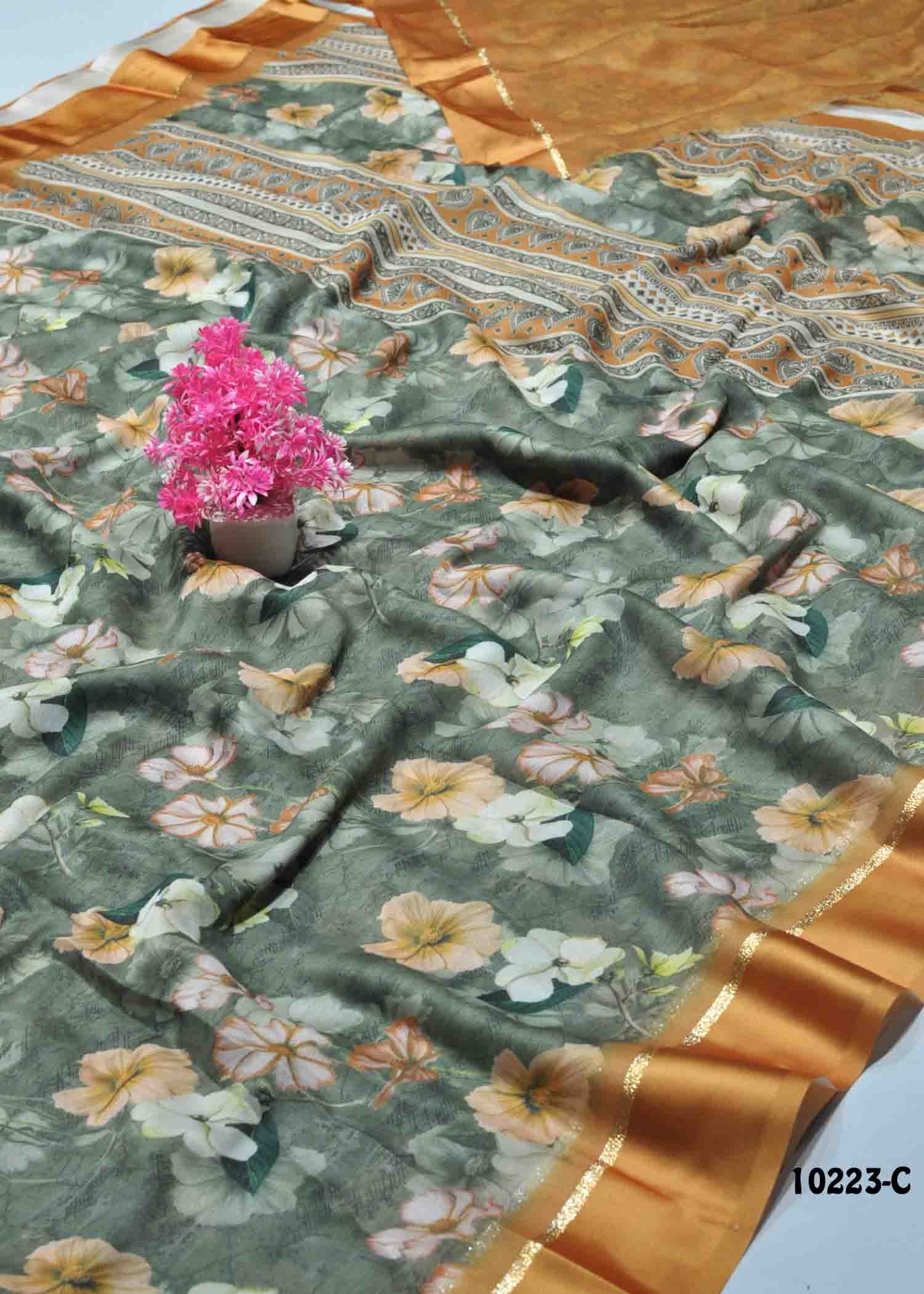 Vajra -10223-C HunterGreen Color Moss Chiffon Saree CM1290726 (LR9C)