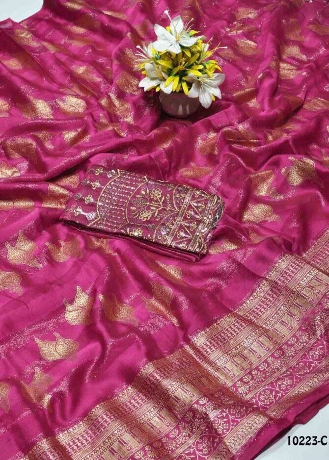 Aaradhya -10223-C  DarkPink Color New Arrival FoilPrint Chiffon Saree CM1278330 (RR11C)