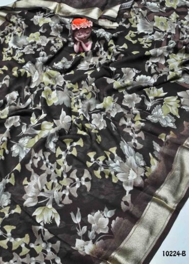 Meera -10224-B  DarkBrown Color Rich Look Elagant Soft Chiffon Saree CM1250724 (RR11C)