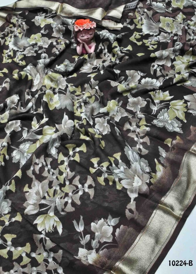 Meera -10224-B  DarkBrown Color Rich Look Elagant Soft Chiffon Saree CM1250724 (RR11C)
