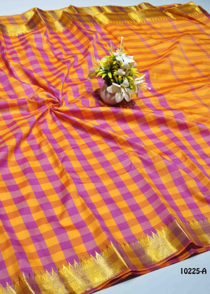 Madhumitha - 10225-A  Yellow with Pink Color Checked Aparna Saree CM1298001 (RR1E)