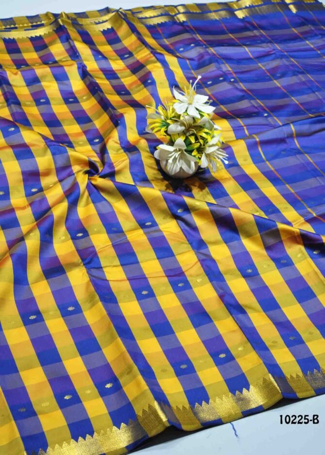 Madhumitha - 10225-B  Yellow with Violet Color Checked Aparna Saree CM1298001 (RR1E)