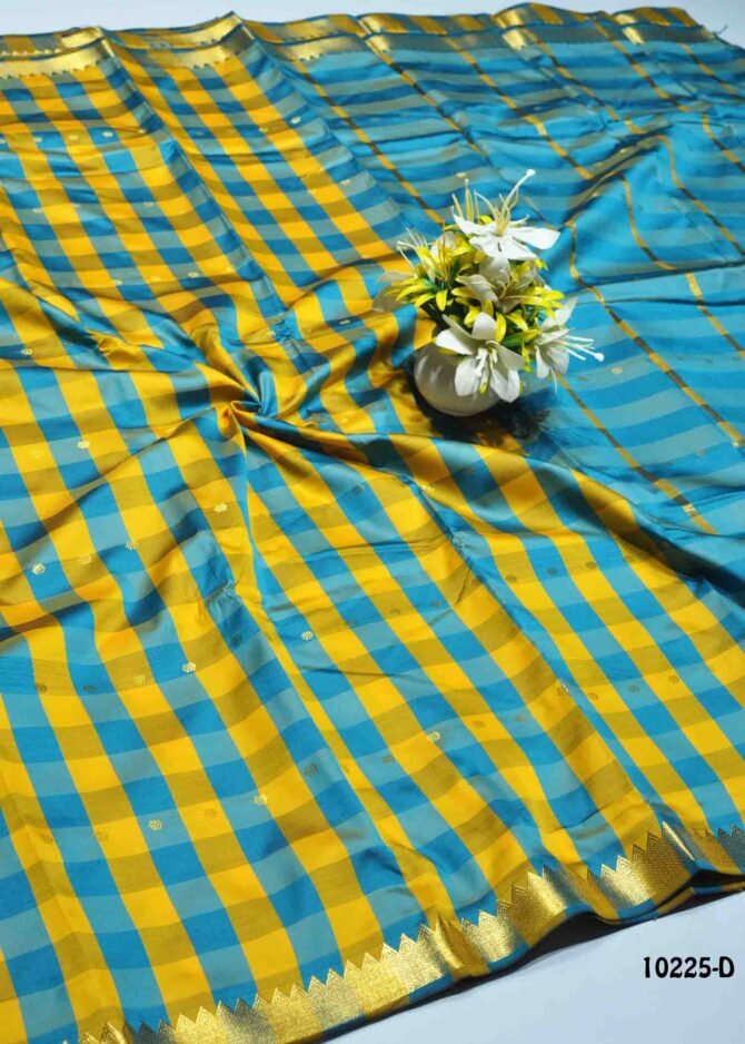 Madhumitha - 10225-D  Yellow with SkyBlue Color Checked Aparna Saree CM1298001 (RR1E)