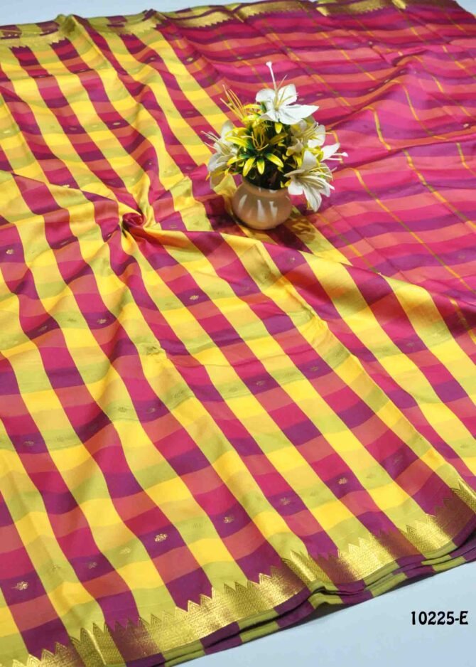 Madhumitha - 10225-E  Yellow with Purple Color Checked Aparna Saree CM1298001 (RR1E)