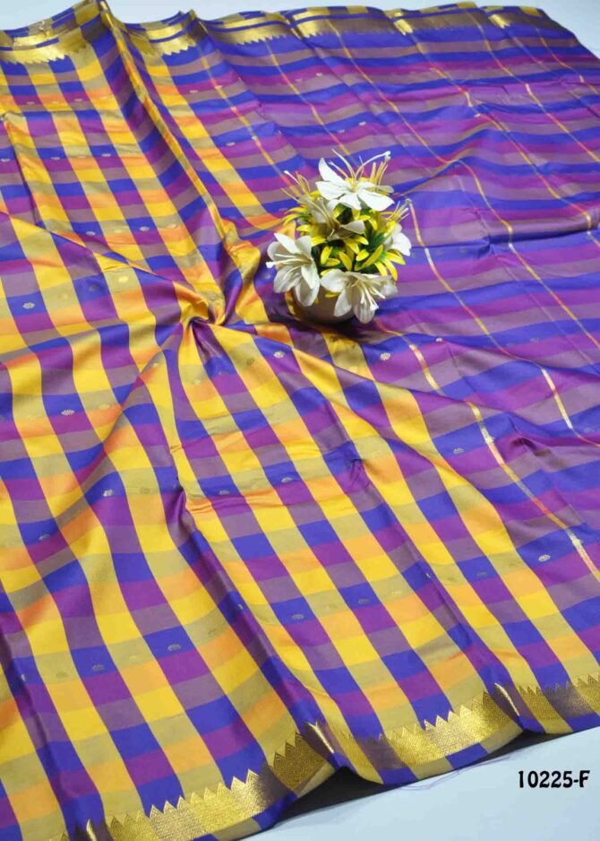 Madhumitha - 10225-F  Yellow with Violet Color Checked Aparna Saree CM1298001 (RR1E)