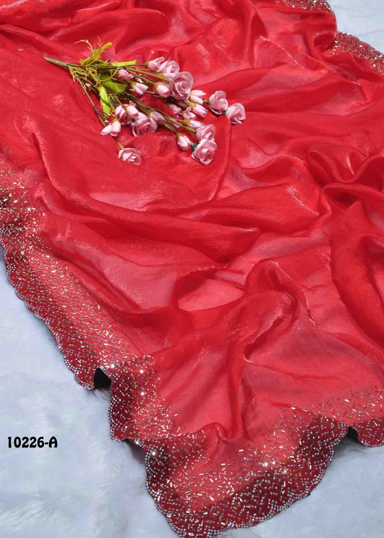 Fenna - 10226-A BrightRed Color Excellent Plain Space Silk Saree CM1308758 (LR8D)