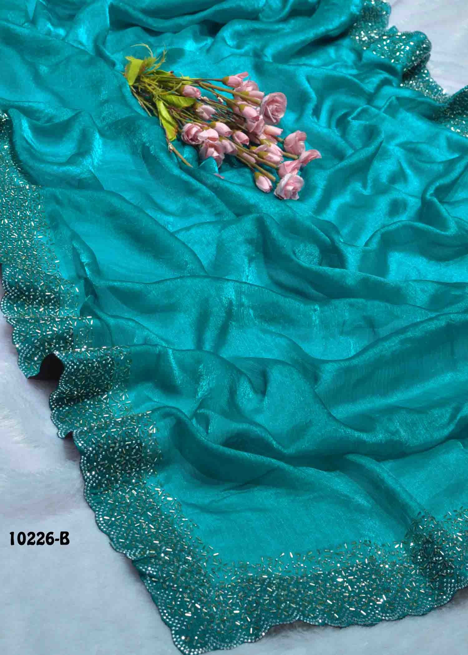 Fenna - 10226-B Cyan Color Excellent Plain Space Silk Saree CM1308758 (LR8D)