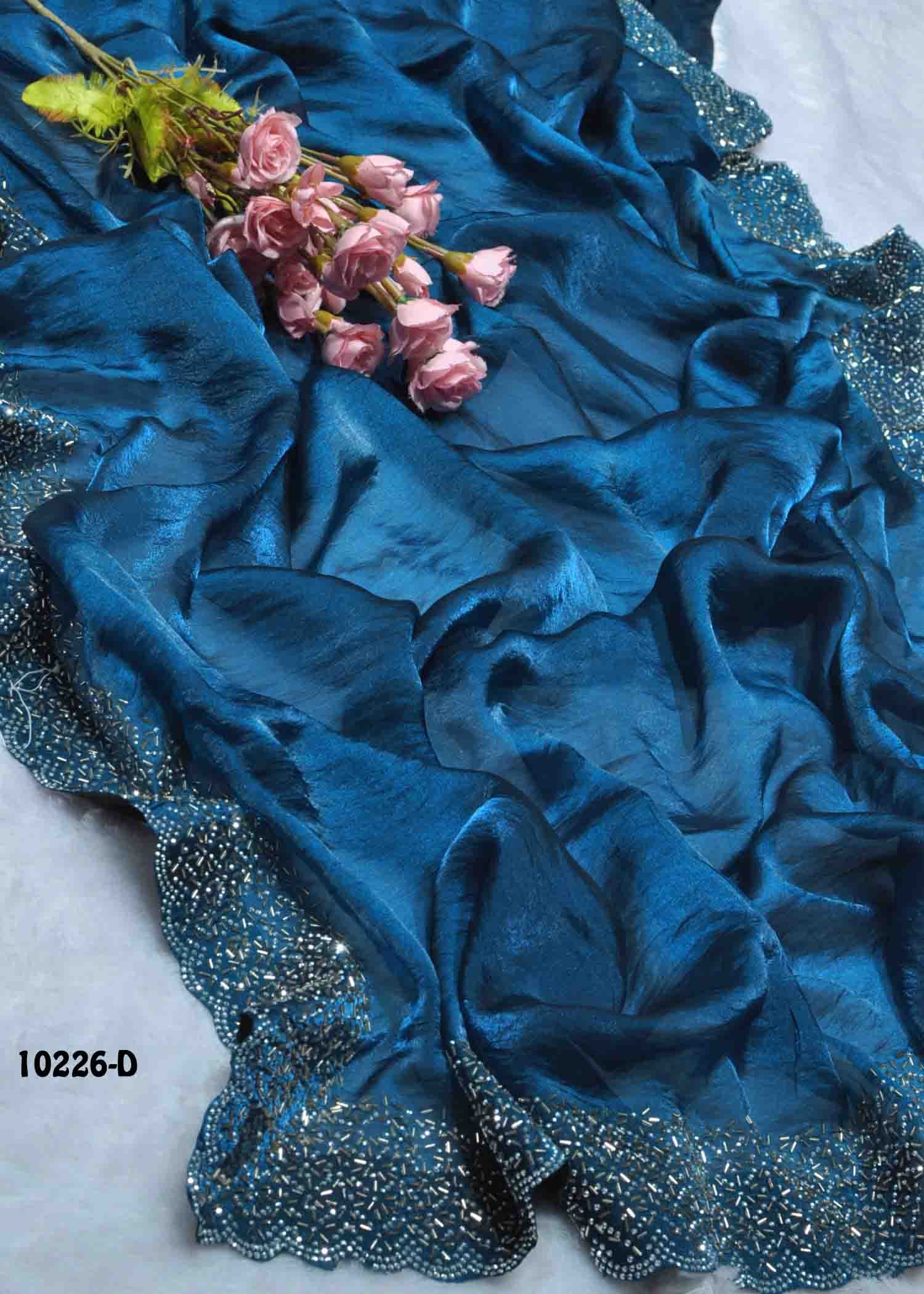 Fenna - 10226-D PeacockBlue Color Excellent Plain Space Silk Saree CM1308758 (LR8D)