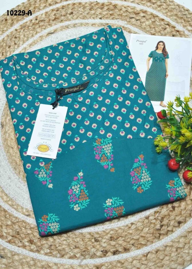 Darsha -10229-A  [XL]  PeacockGreen Color (Pranjul Brand) Cotton Readymade Pocket Nighty CM1306129 (LR1B)