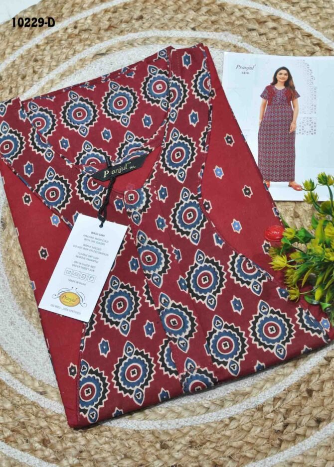 Darsha -10229-D  [XL]  Maroon Color (Pranjul Brand) Cotton Readymade Pocket Nighty CM1306129 (LR1B)
