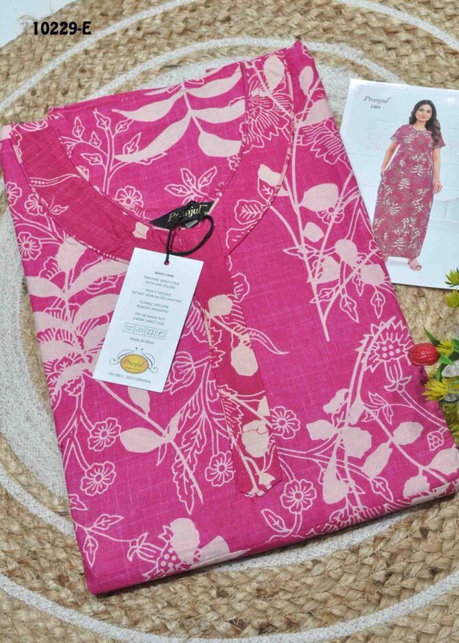 Darsha -10229-E  [XL]  Pink Color (Pranjul Brand) Cotton Readymade Pocket Nighty CM1306129 (LR1B)