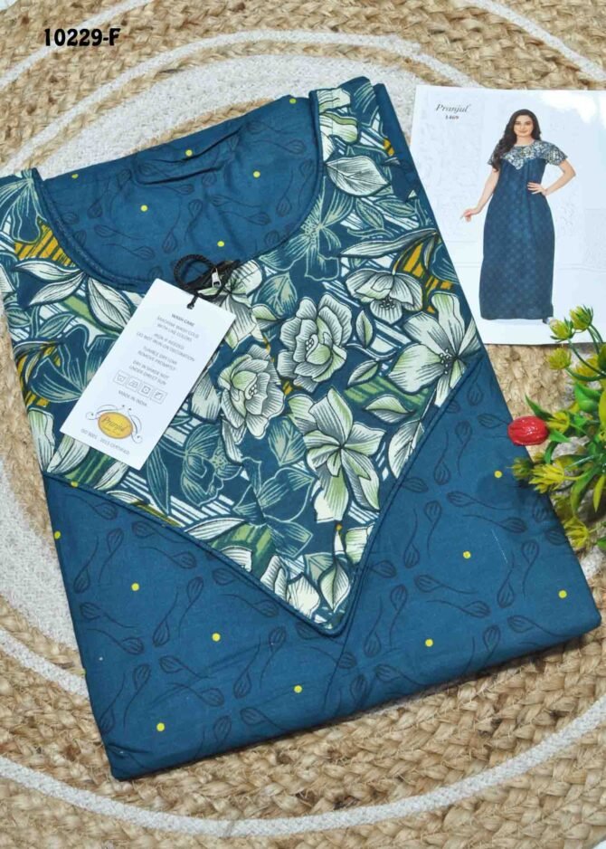 Darsha -10229-F  [XL]  PeacockBlue Color (Pranjul Brand) Cotton Readymade Pocket Nighty CM1306129 (LR1B)