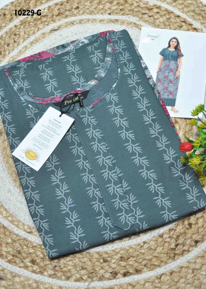 Darsha -10229-G  [XL]  Grey Color (Pranjul Brand) Cotton Readymade Pocket Nighty CM1306129 (LR1B)