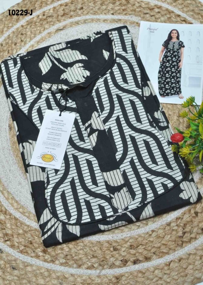 Navya-10229-J  [XL]  Black Color (Pranjul Brand) Cotton Readymade Pocket Nighty CM1306129 (LR1B)