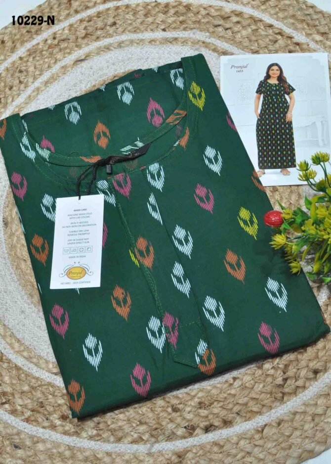Navya-10229-N  [XL]  DarkGreen Color (Pranjul Brand) Cotton Readymade Pocket Nighty CM1306129 (LR1B)