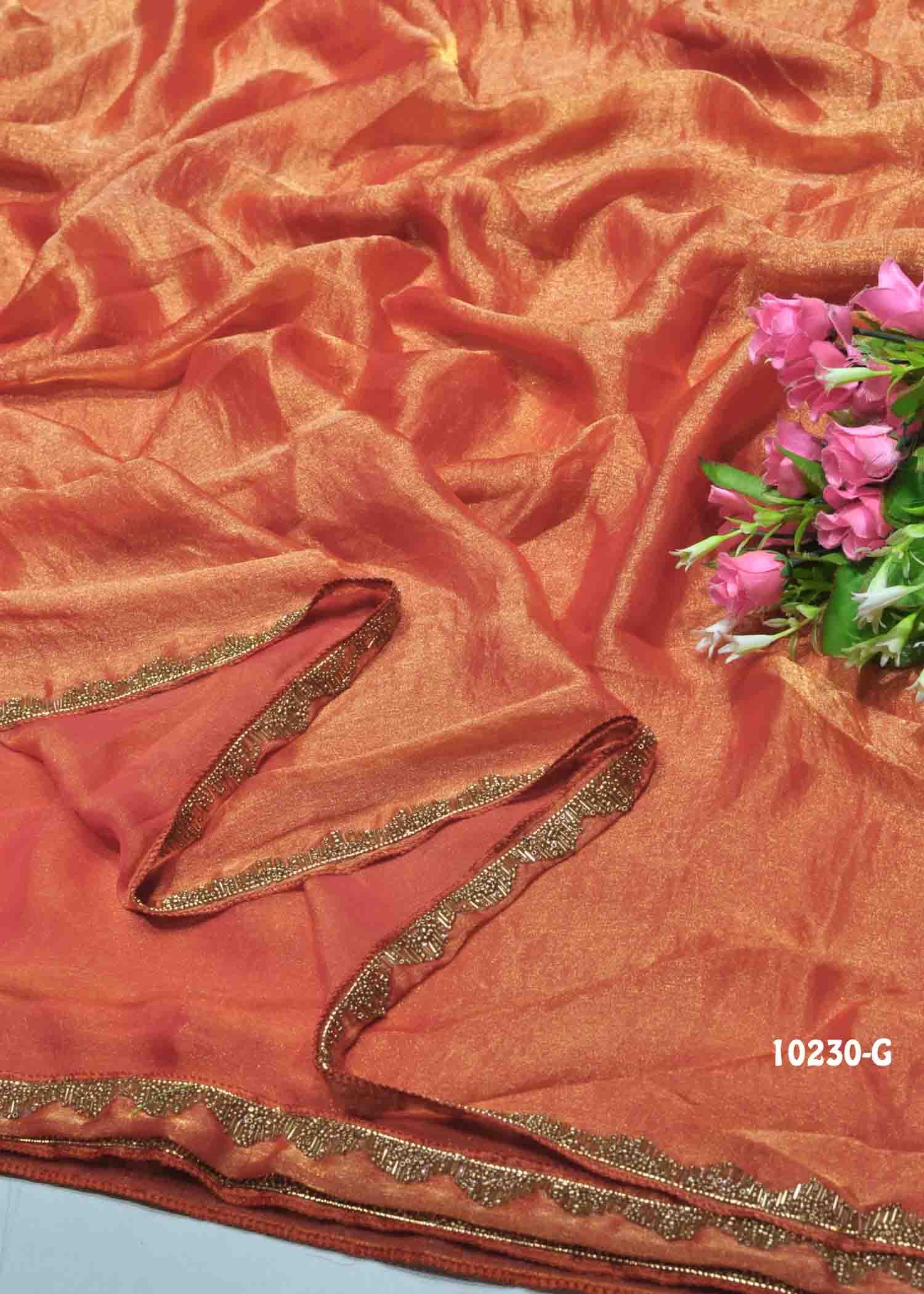 Rakshitha - 10230-G SalmonRed Color Beautiful Plain Space Silk Saree CM1302830 (LR8D)