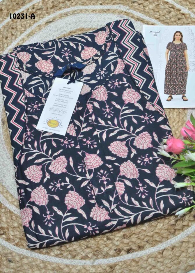 Praneetha -10231-A  [L]  NavyBlue Color (Pranjul Brand) Cotton Readymade Pocket Nighty CM1306129 (LR1B)