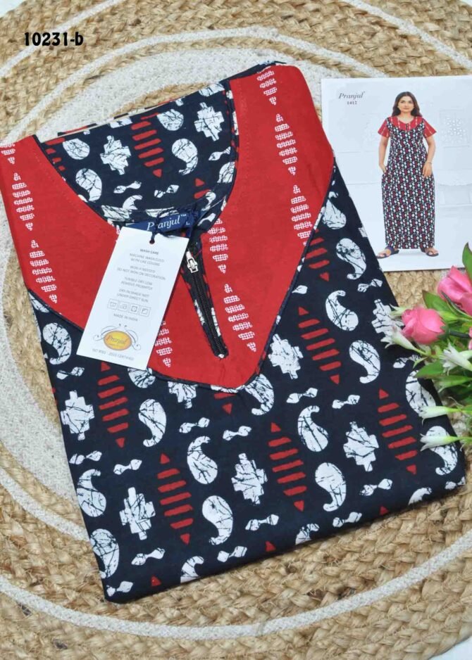 Praneetha -10231-B  [L]  Black Color (Pranjul Brand) Cotton Readymade Pocket Nighty CM1306129 (LR1B)