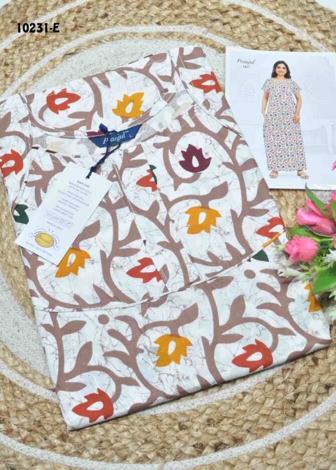 Praneetha -10231-E  [L]  Halfwhite Color (Pranjul Brand) Cotton Readymade Pocket Nighty CM1306129 (LR1B)
