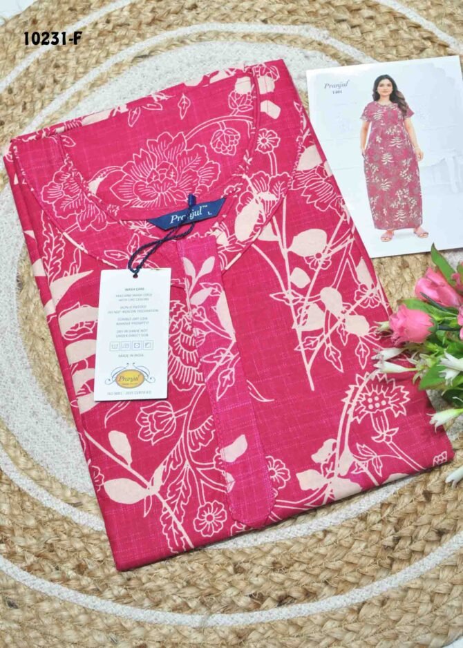 Praneetha -10231-F  [L]  Pink Color (Pranjul Brand) Cotton Readymade Pocket Nighty CM1306129 (LR1B)