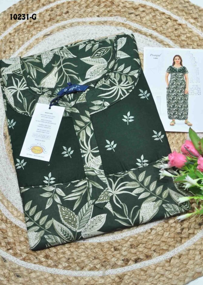 Kayal -10231-G  [L]  Green Color (Pranjul Brand) Cotton Readymade Pocket Nighty CM1306129 (LR1B)
