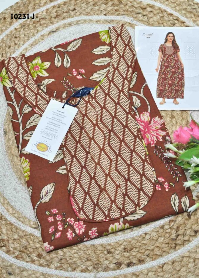 Kayal -10231-J  [L]  Brown Color (Pranjul Brand) Cotton Readymade Pocket Nighty CM1306129 (LR1B)