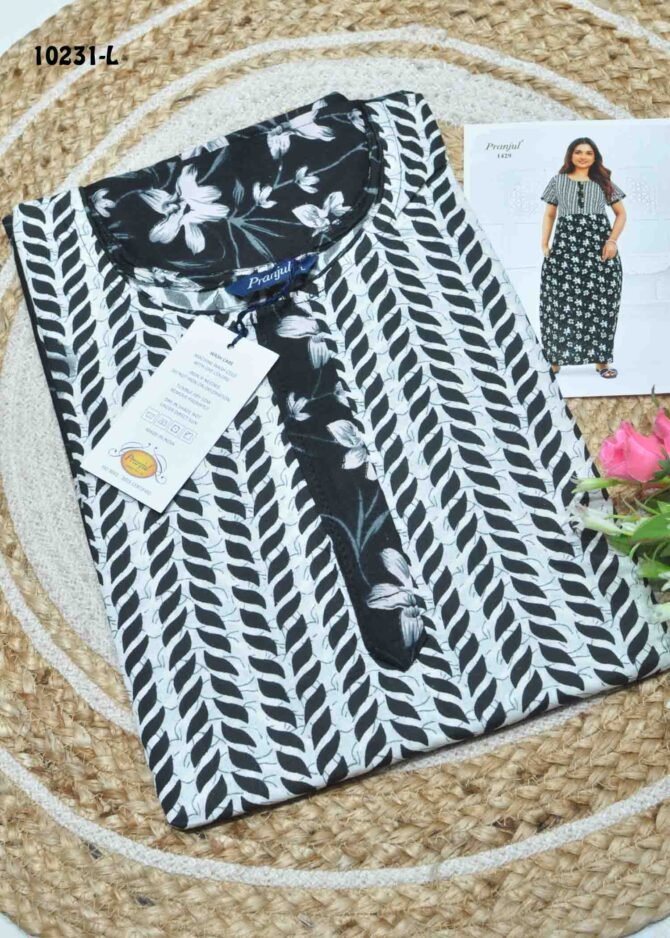 Kayal -10231-L  [L]  Halfwhite Color (Pranjul Brand) Cotton Readymade Pocket Nighty CM1306129 (LR1B)